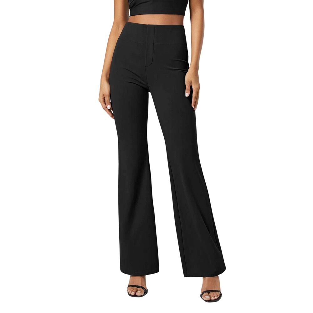 Halara Flex High Waisted Back Side Pocket Slight Flare Work Pants Sm Tall Black
